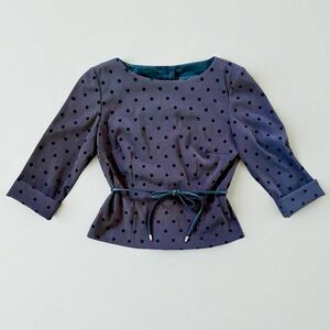 Positive Attitude Brown and Black Polka Dot Top with Belt and Button Back